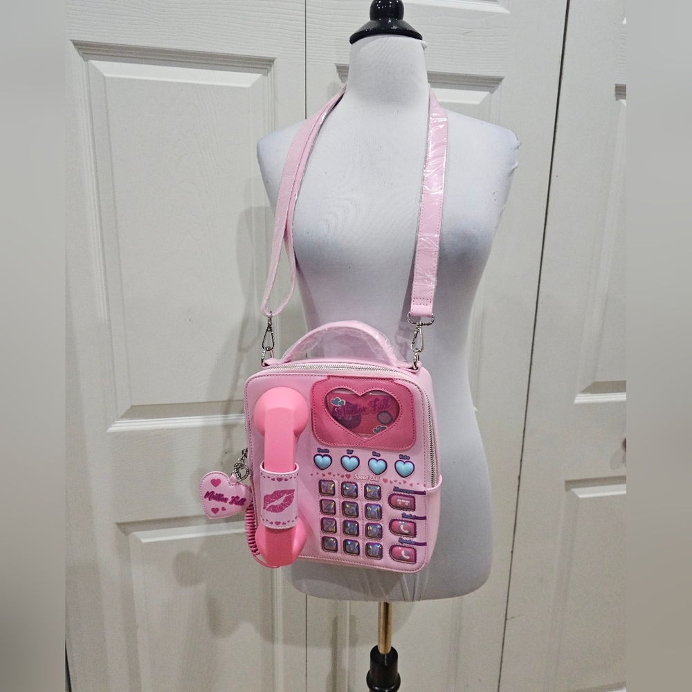 Unique Fun Dolls Kill Sugar Thrillz Pink Phone Love Line Crossbody Bag Purse - Picture 2 of 16